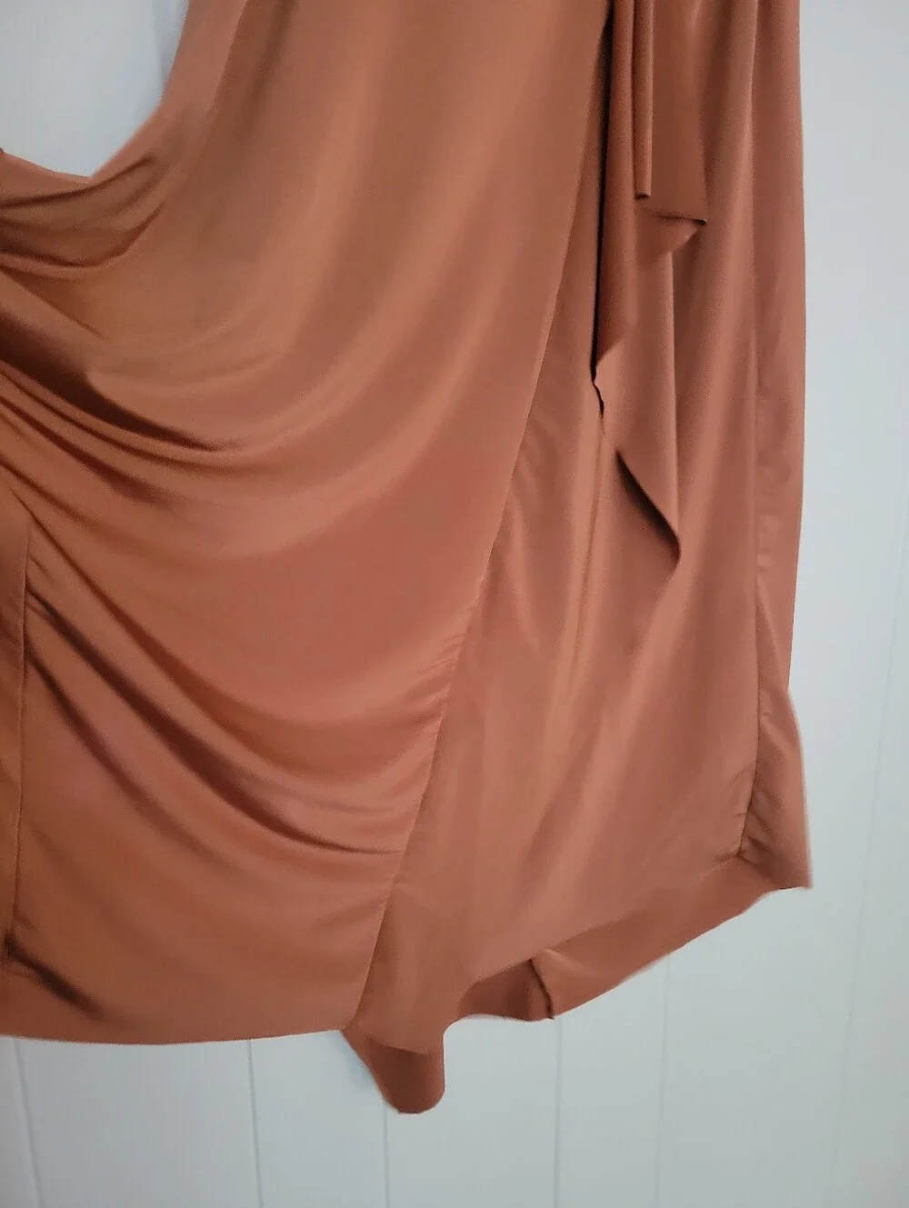Zara Asymmetrical Skirt Rust Colored Midi Flowy Elastic Waist Brown Tan LG